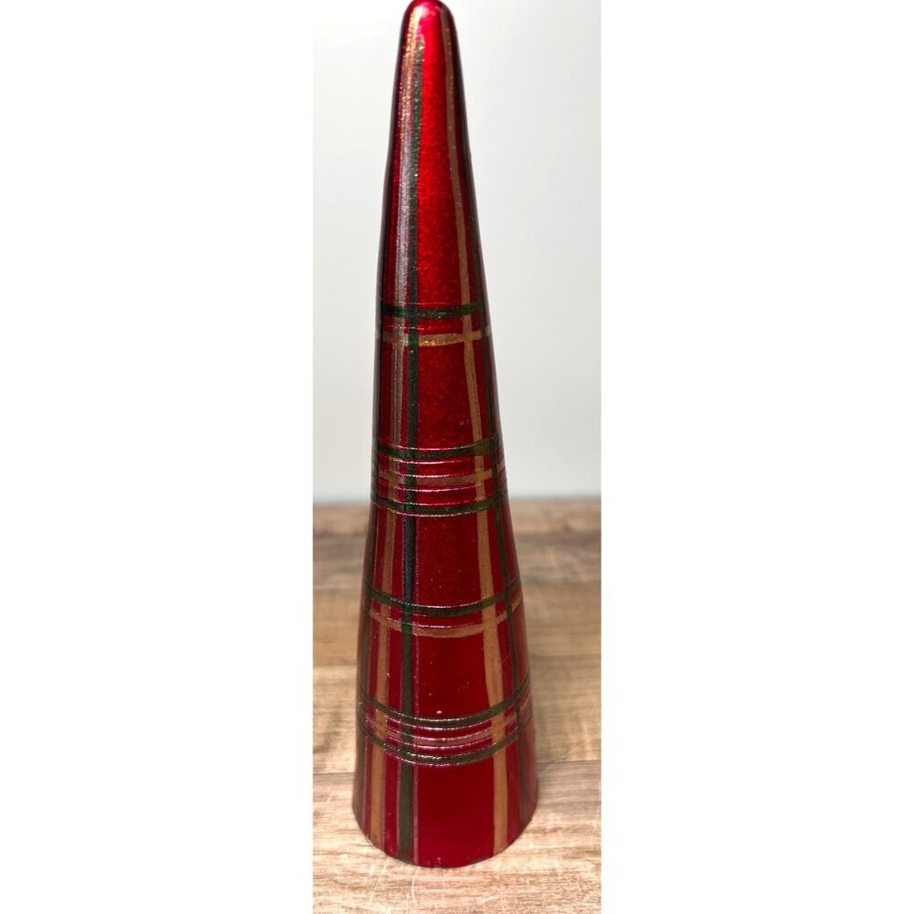 Red Plaid Decorative Candle Nicks On Bottom Edge